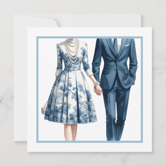 Algo sobre Casais de noiva azul Convite para Chá (Verso)