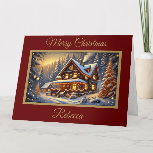 Algodão de Natal num Cartão de Natal de Floresta N (Frente)