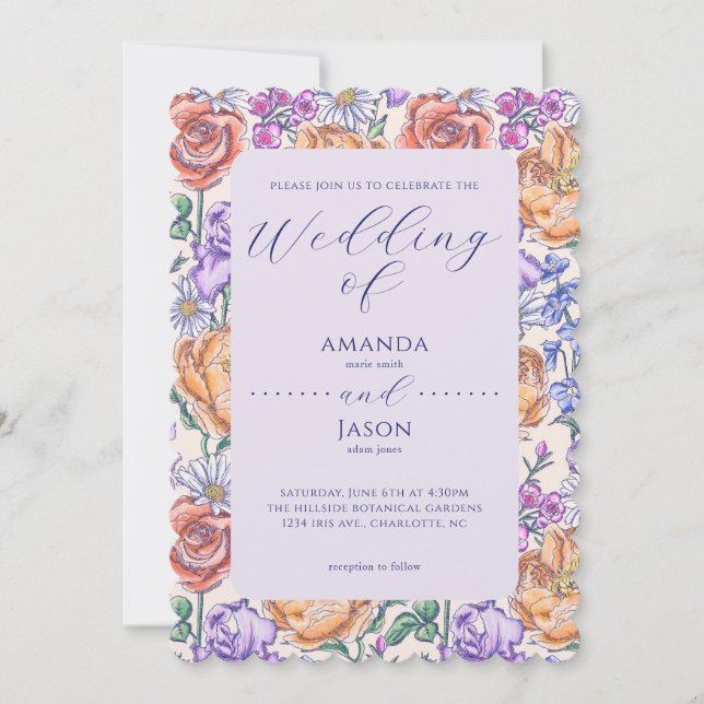 Algodão Inglês Vitória Floral Convite Para Casamen (Frente)