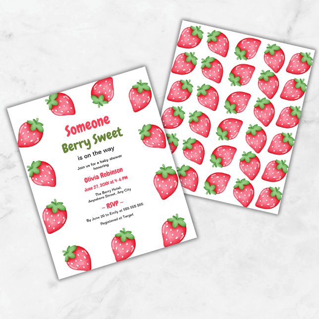 Alguém que Berry Sweet Strawberry Chá de fraldas C (Budget Someone Berry Sweet is on the Way Strawberry Baby Shower Invitation  )