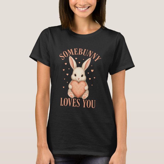 Algum coelhinho ama você Camiseta preta de coelhin (Frente)