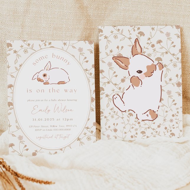 Algum Coelhinho está a Caminho Convite para Chá de (Neutral Bunny Baby Shower Invitation Bundle)
