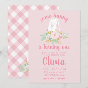 Algum Coelho Convite de Aniversário floral e Rosa