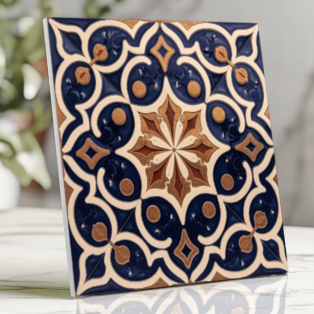 Alhambra Geométrico Mourisco Azul Naval Dourado (Criador carregado)