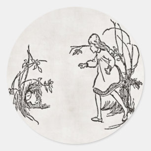 Alice abaixo da etiqueta do furo de coelho