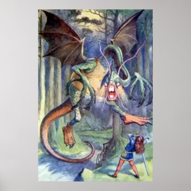 Alice e o Poster de cor do Cheio Jabberwocky (Frente)