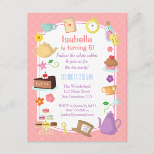 Alice em convites do tea party do aniversário do