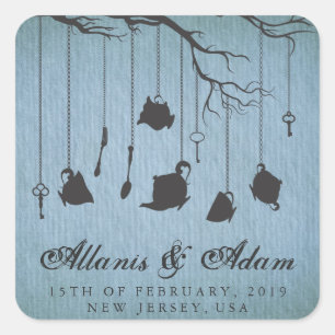 Alice em etiquetas do casamento do tea party do