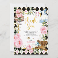 Alice Floral rosa no Cartões de agradecimentos das