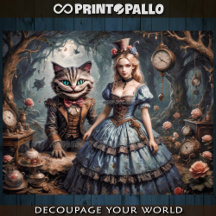 Alice in Wonderland and Cheshire Cat - Decoupage 