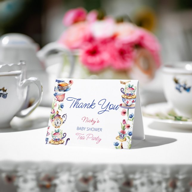 Alice no cartões de agradecimentos de chá de frald (Alice in wonderland baby shower thank you card elegant baby shower tea party thank you card)