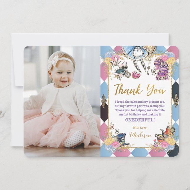 Alice no Cartões de agradecimentos de Foto de Aniv (Frente)