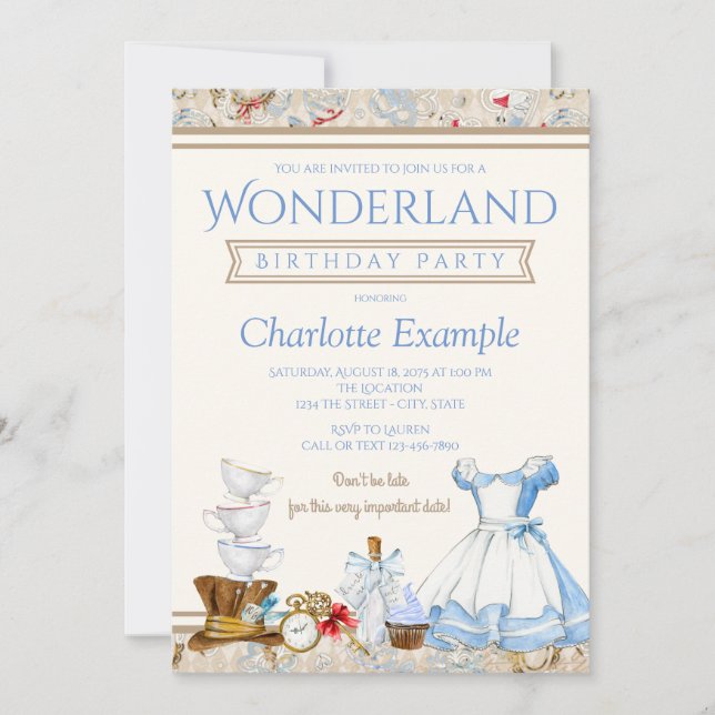 Alice No Convite de aniversário Da Maravilha (Frente)