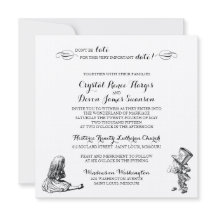 Alice no convite do casamento do país das