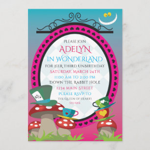 Alice no convite do tea party do aniversário do