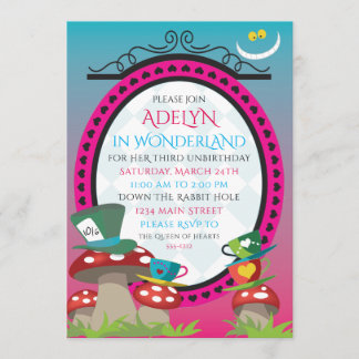 Alice no convite do tea party do aniversário do