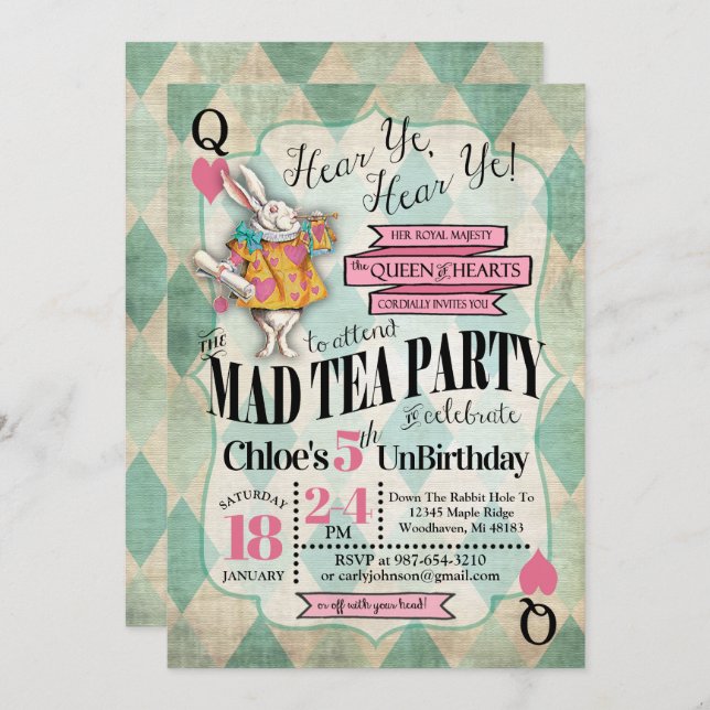 Alice no País das Maravilhas e Convites de Anivers (Frente/Verso)