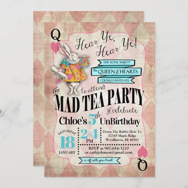 Alice no País das Maravilhas e Convites de Anivers (Frente/Verso)