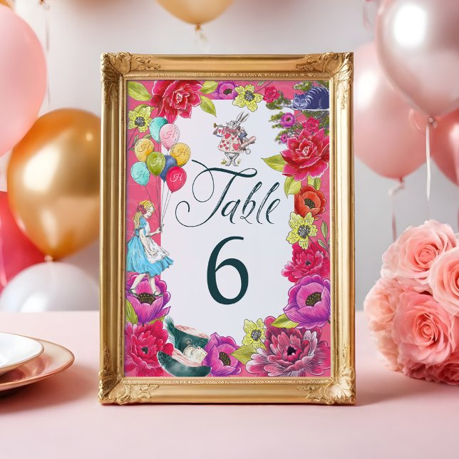 Alice No País Das Maravilhas Número De Mesa De Flo (Alice In Wonderland Vibrant Florals Table Number)