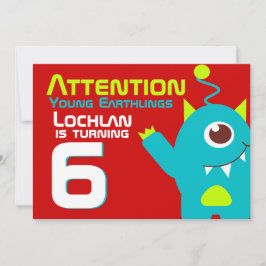 Alienígena 6 aqua - convite laranja para de aniver