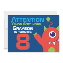 Alienígena aniversariante 8º convite cor de laranj