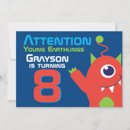 Alienígena aniversariante 8º convite cor de laranj