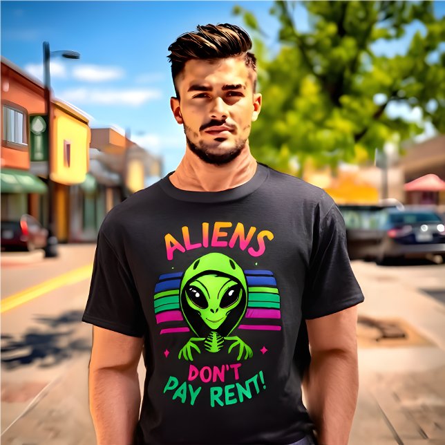 Alienígena Engraçada Camisa "Aliens não pagam alug (Funny Alien Meme T-Shirt "Aliens Don’t Pay Rent")