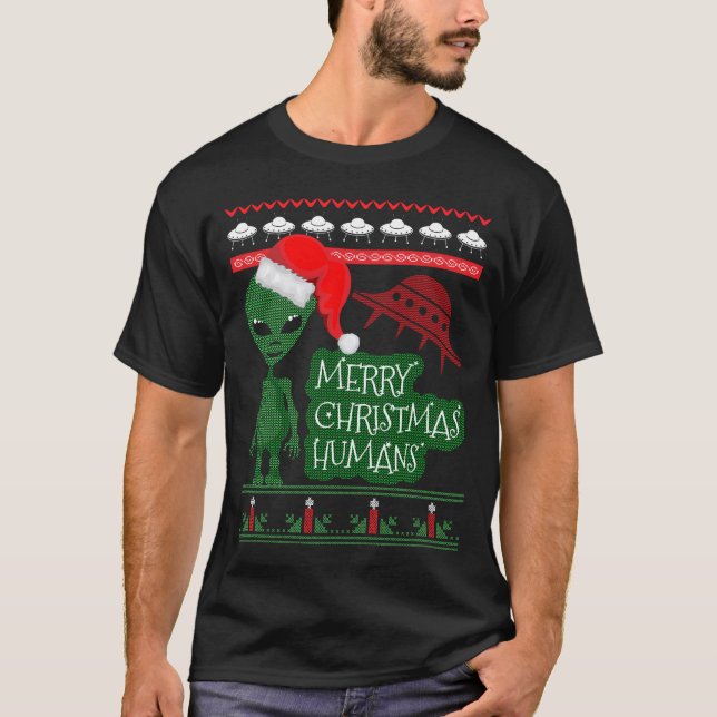 Alienígena OVNI Suéter de Natal Feio Knited (Frente)