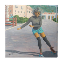 Alienígena Roller Skater Fantasy Art Azulejo cerâm