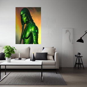 Alienígena verde assustadora AI Art Poster