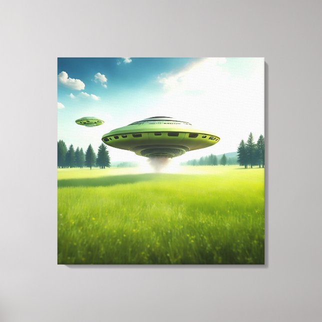 Aliens de OVNI canvas engraçadas em um prado verde (Frente)