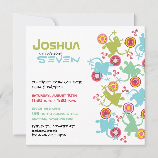 Aliens Retro Groovy Crianças Foto Convite Aniversá (Frente)