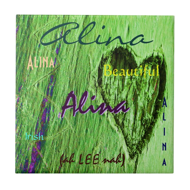 Alina Name e Irish Significado com Green Heart (Frente)
