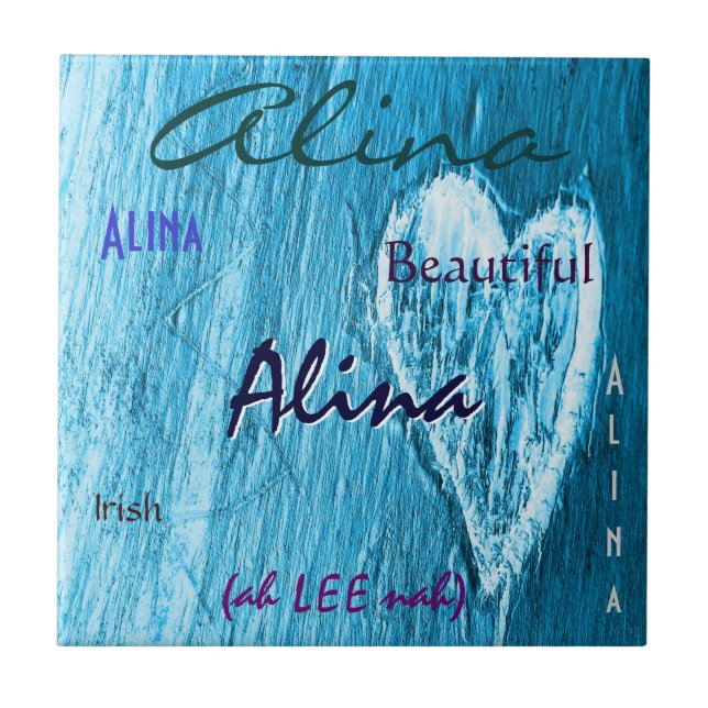 Alina Name Irish Significa com Baby Blue Heart (Frente)