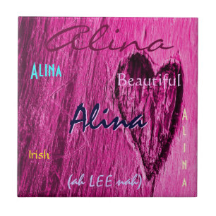 Alina Name Irish Significa com Bright Pink Heart