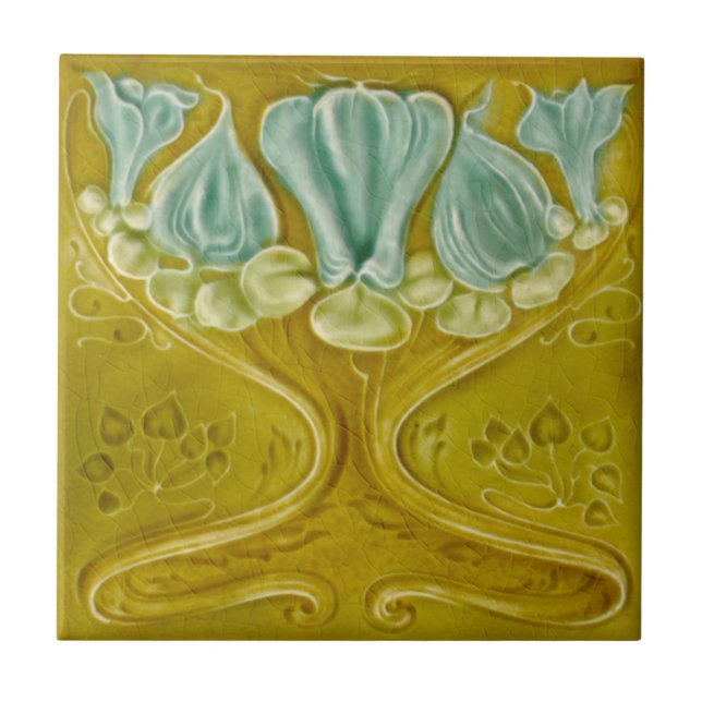 Alivio de 1905 Art Nouveau Dourado Aqua Repro Faux (Frente)