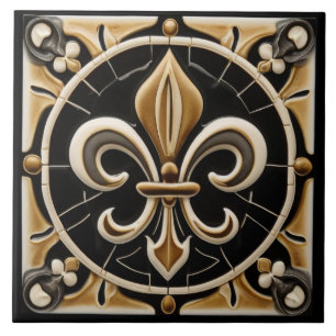 Alivio Dourado e preto Fleur de Lis Faux