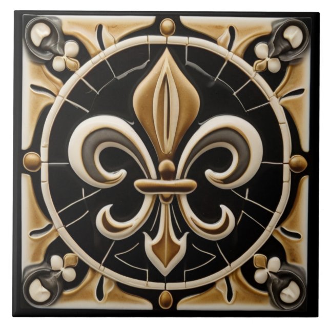 Alivio Dourado e preto Fleur de Lis Faux (Frente)