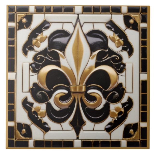 Alivio Dourado Preto e Branco Fleur de Lis Faux (Frente)
