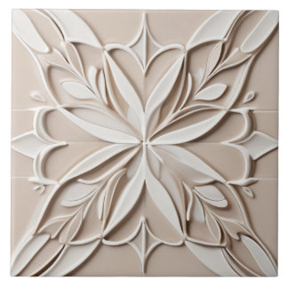 Alivio Faux Pastel Beige & White Abstrato Floral