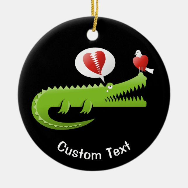 Alligador no Amor Ornamento Cerâmico (Frente)