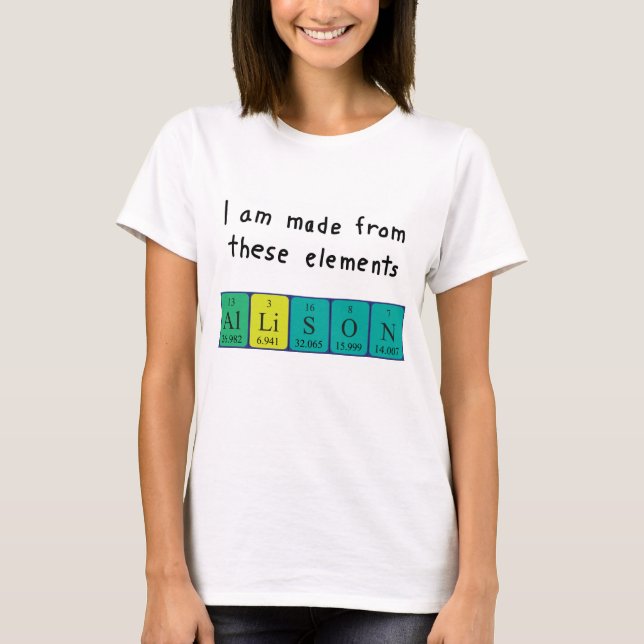 Allison — Camisa de nome de mesa periódica (Frente)