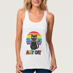 Ally Cat Arco-íris Orgulho Camisa de Gato Vintage