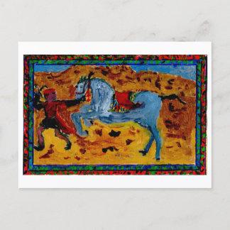 Almoço com um cartão postal de cavalo excitado