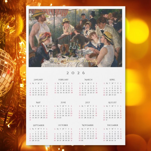 Almoço do Partido de Embarcações Renoir Calendário (Luncheon of the Boating Party Renoir 2026 Calendar)