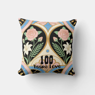 Almofada 100 Anos de Amor Art Deco Floral Aniversário