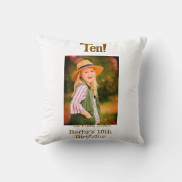 Almofada 10th birthday photo name date simple brown beige b