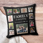 Almofada 11 Nome da Família de Colagem de Fotografias - Cot<br><div class="desc">Este 11 Photo Collage Family Name Cote Black é a adição perfeita ao seu decoro pessoal! Crie seu próprio travesseiro personalizado com o nome da sua família e fotos favoritas. Família é tudo, então por que não mostrar suas memórias especiais com um design simples, moderno e único. Este travesseiro faz...</div>