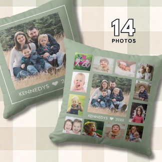 Almofada 14 Family Photo Collage Create Your Own Sage Green