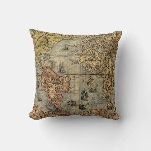 Almofada 1565 Mapa Antigo do Mundo de Forlani Cartografia V
